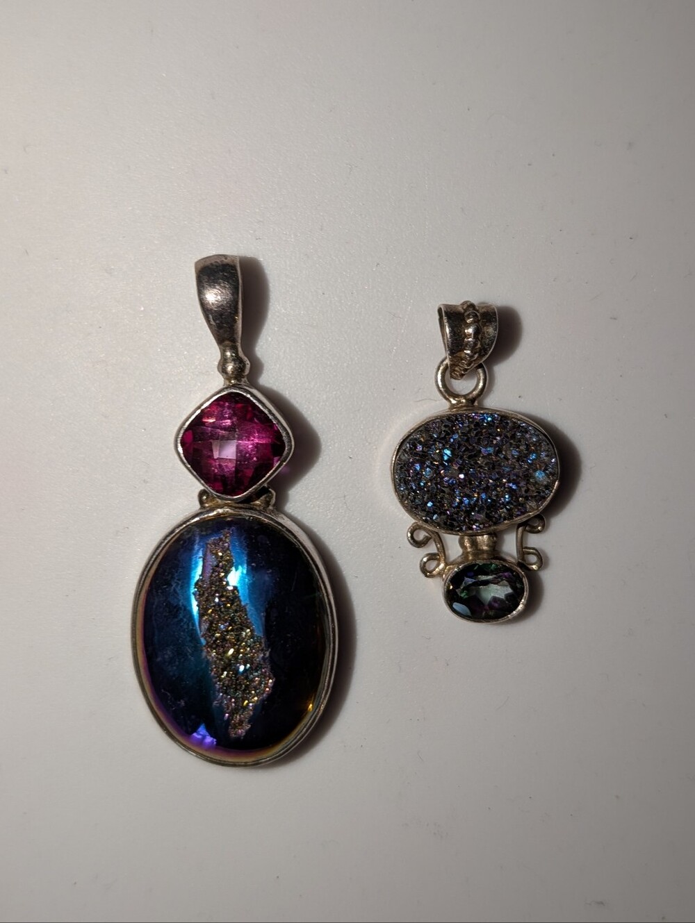 Pair of Multi-Colored Stone Pendants Sterling Silver